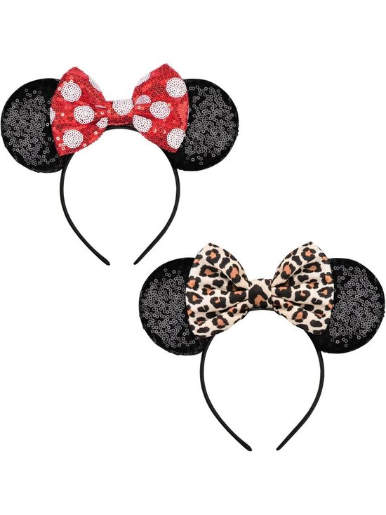 Women Red Leopard black Sequin Handmade Mickey Mouse Headband 2 Pieces main image 6